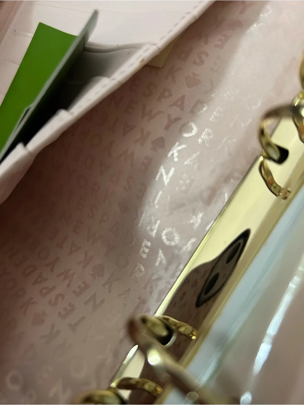 kate spade Wellesley Light Pink Zip personal size planner with Gold detail.